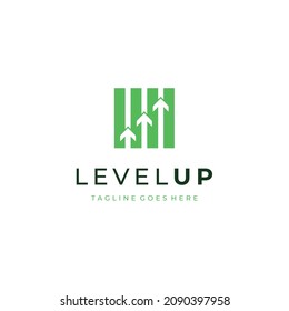 Modern Level Up with arrow as negative space logo design