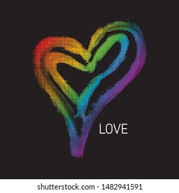 Modern LGBT pride flag in vector format heart. Lips in LGBT colors. Rainbow handdrawn hert for poster. LGBTQ love symbol background. Concept design