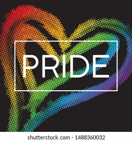 Modern LGBT pride flag in vector format. Heart in LGBT colors. Rainbow heart with word PRIDE for poster. LGBTQ love symbol background. Concept design
