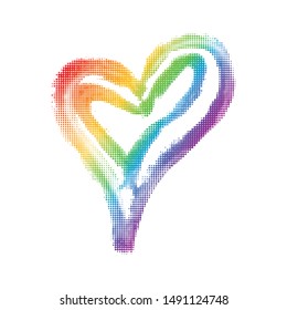 Modern LGBT pride flag in vector format. Heart in LGBT colors in circle. Rainbow heart for poster. LGBTQ love symbol background. Concept design