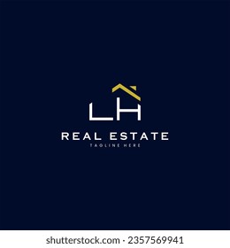 modern LH letter real estate logo in linear style with simple roof building in blue