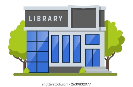 Modern library building with blue windows and trees, embodying the importance of knowledge, learning, and community resources in a vibrant urban setting