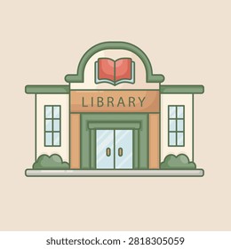 Modern library building in flat outline style.