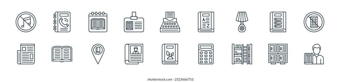 modern library icon pack. perfect for linear ui designs featuring vector student, locker, ladder, calculator, biology, magazine, library and more icons for mobile and web apps.