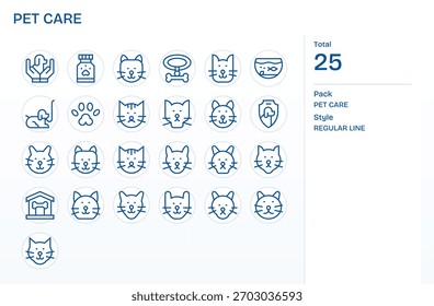 Eine moderne Bibliothek mit 25 Regular Line Icons für Pet Care, optimiert für Vektorworkflows.