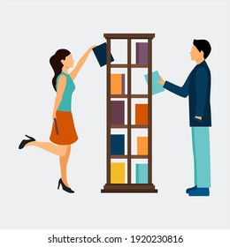 Modern library with outdoor reading area computer catalog online books access flat icons composition vector illustration