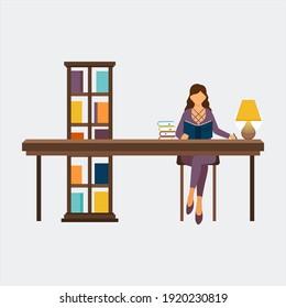 Modern library with outdoor reading area computer catalog online books access flat icons composition vector illustration
