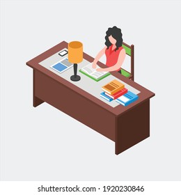Modern library with outdoor reading area computer catalog online books access flat icons composition vector illustration
