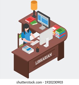 Modern library with outdoor reading area computer catalog online books access flat icons composition vector illustration