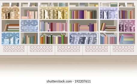 Modern library room with books