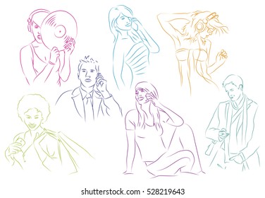 MODERN LIFE.
high quality vector illustration showing seven people in cool poses. 