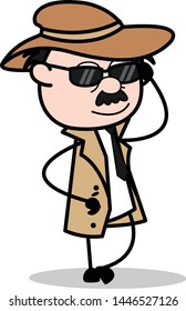 Modern Life - Retro Cartoon Police Agent Detective Vector Illustration