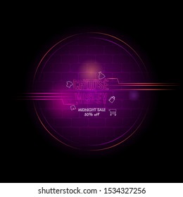 Modern light banner. Vector frame. Sale background with neon light.	
