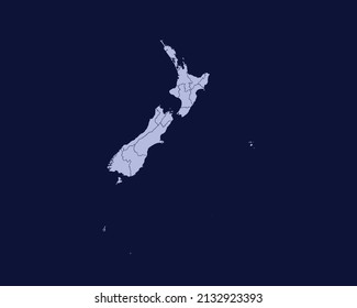 Modern Light Blue Color High Detailed Border Map Of New Zealand Isolated on Blue Background Vector