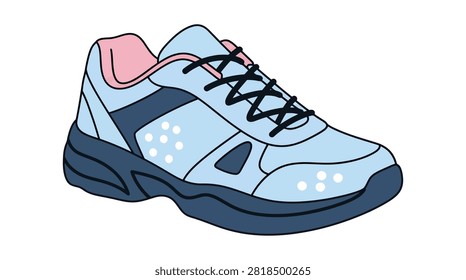 Modern light blue and pink athletic running shoe sneaker vector icon for sports apparel and fitness lifestyle design