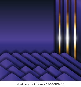 Moderno fondo de lujo azul claro y dorado con espacio en blanco. Clásica combinación de elementos de rayas doradas brillantes en el estilo de diseño de formas vectoriales. Arte gráfico digital elegante