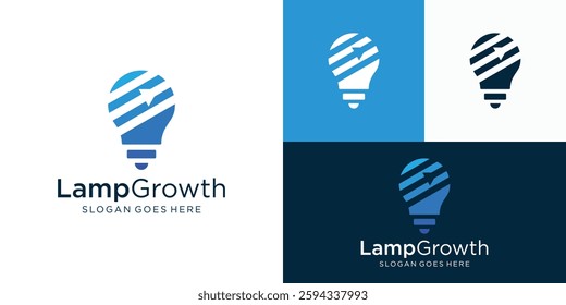 Modern light bulb arrow logo template. Thinking growth logo design vector illustration.