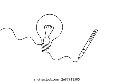 Moderne Glühbirne Symbol eine Zeile minimalistische kontinuierliche Zeichnung Illustration
