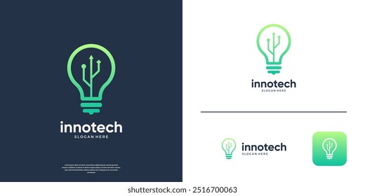 Bombilla moderna con Plantilla de logotipo de Enlace. Ilustración vectorial de diseño de logotipo de tecnología simple.