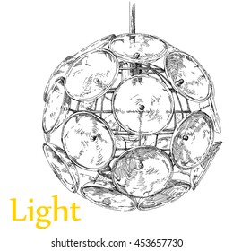 Modern light chandelier hand drawing vector.