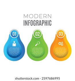 Modern light concept chart list 3 step infographic editable template design
