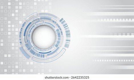 Modern light grey technology background with abstract digital circular interface and square pattern. Perfect for presentations, tech design, or innovation-themed visuals.