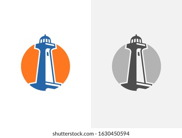 Modern light house logo template, tower icon design - Vector