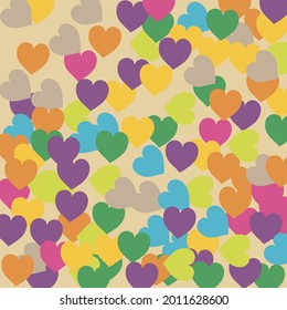Modern Light Pastel Trendy Detailed Fabric. Beige Colorful Pink Saint Valentine Modern Design. Warm Bright Hearts Love Confetti Vector Art. Yellow Orange Simple Romantic Wedding Art.