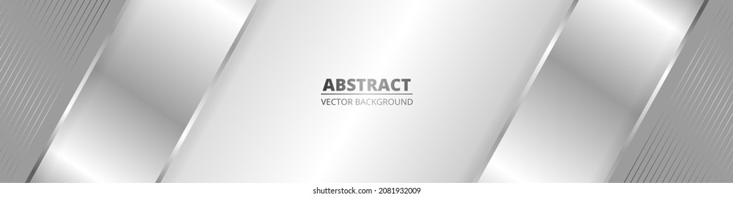 Banner metálico de color plateado claro moderno con líneas grises. Amplio fondo abstracto de lujo con líneas y sombras de gradiente plateado. Fondo abstracto geométrico futurista. Ilustración vectorial.