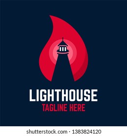 Modern lighthouse and fire logo