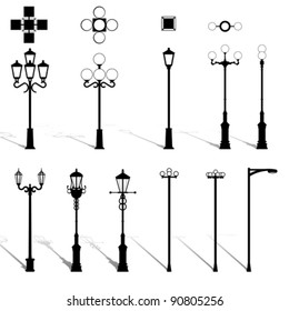 Set Silhouettes Outlines Street Lamp Posts Stock Vector (Royalty Free ...