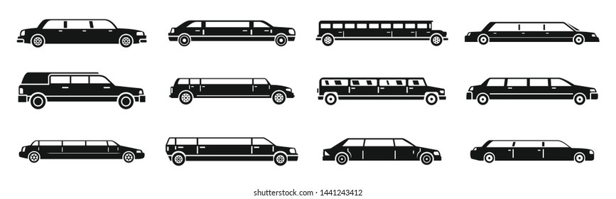 Modern limousine icons set. Simple set of modern limousine vector icons for web design on white background