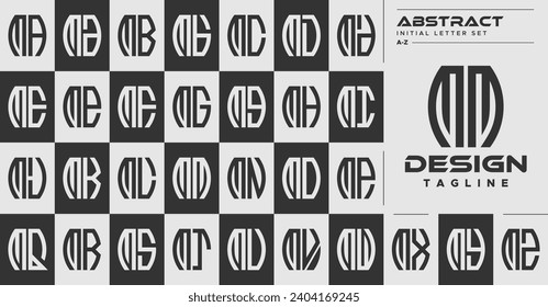 Modern line abstract shape M MM letter logo design set