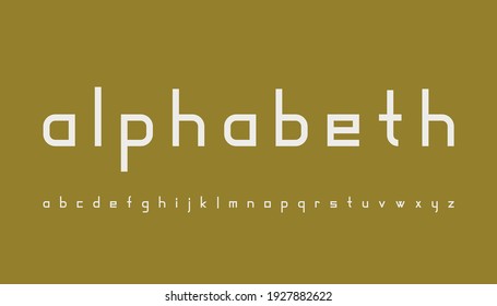 Modern line alphabet font. Urban typography minimalist logo. Typeface letters on yellow background. Vector allistration