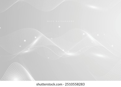 Plantilla de fondo de arte de línea moderna. Diseño de fondo de onda de semitono abstracto de color blanco. Diseño de ilustración de fondo de puntos de línea de onda. Textura de Anuncio. Líneas de arte moderno blanco con color gris. 
