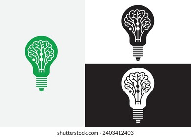 modern line art brain light bulb white logo sample clean design art