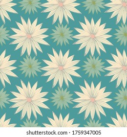 Modern line art bud daisy seamless pattern. Geometric floral wallpaper. Decorative backdrop for fabric design, textile print, wrapping, cover. Vector illustration.