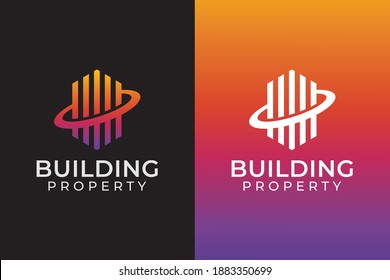 modern line art building property logo, apartment, real estate, hotel. fin tech logo