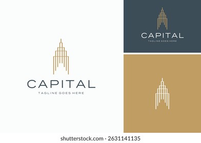Modern Line Art of Capital Building Tower Skyscraper Architecture Logo Design