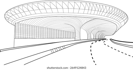 Moderna arte de linha do Terminal 2 do Aeroporto Internacional Chhatrapati Shivaji, Mumbai. Ilustração vetorial conceitual destacando a arquitetura aeroportuária contemporânea.