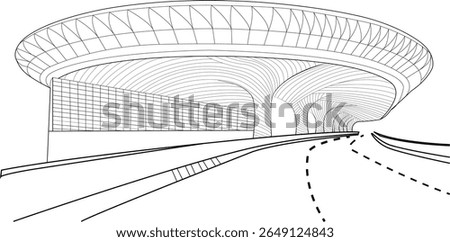 Modern line art of Chhatrapati Shivaji International Airport Terminal 2, Mumbai. A conceptual vector illustration highlighting contemporary airport architecture.