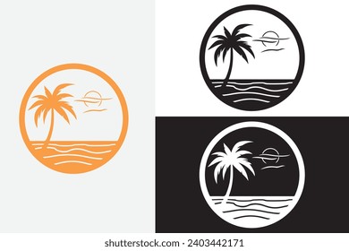 modern line art cocoanut sea and beach white logo sample clean design art