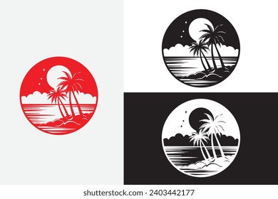 modern line art cocoanut sea and beach white logo sample clean design art