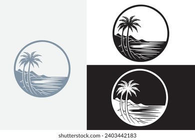 modern line art cocoanut sea and beach white logo sample clean design art