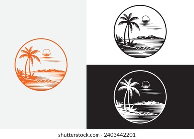modern line art cocoanut sea and beach white logo sample clean design art