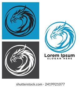 modern line art creative company logo  viking style ice dragon sample clean design art 