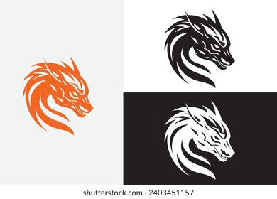 modern line art dragon head white logo sample clean design art