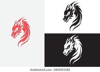modern line art dragon head white logo sample clean design art
