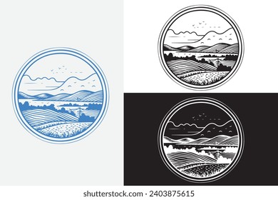 modern line art farm countryside white logo sample clean design art