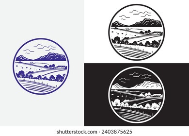 modern line art farm countryside white logo sample clean design art
